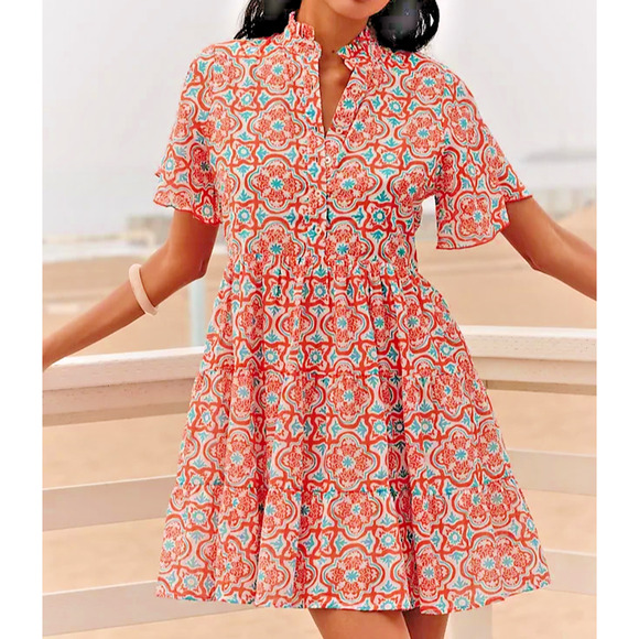 Anthropologie Dresses & Skirts - Anthropologie Ro's Garden Vibeka Mini v neck Dress Light Red Small A004476